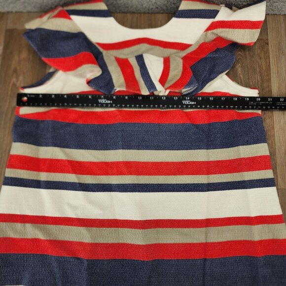 ASOS Womens Size 12 Bold Striped Patriotic V-Back Ruffle Accent Mini Shift Dress - Picture 9 of 12